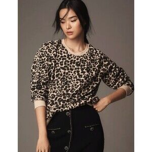 Anthropologie Maeve Leopard Print Crewneck Sweatshirt Size XL